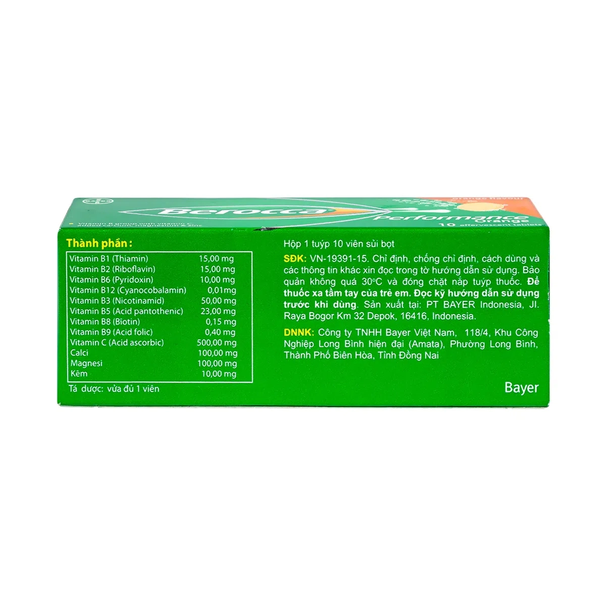Viên sủi Berocca Bayer bổ sung vitamin C, B , kẽm (10 viên)